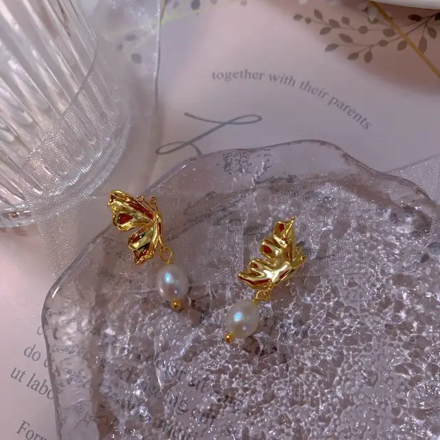 Flying Butterfly Pearl Earrings for Women - Image 4
