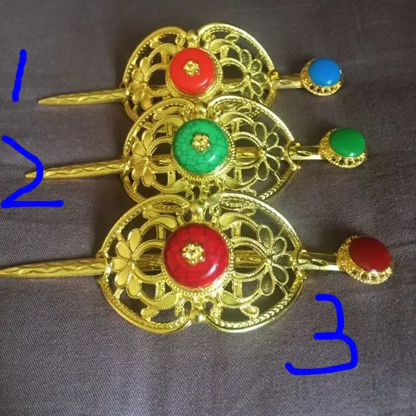 Nepal Handmade Gold Plated Hairpin with Red Turquoise Stones - Image 3