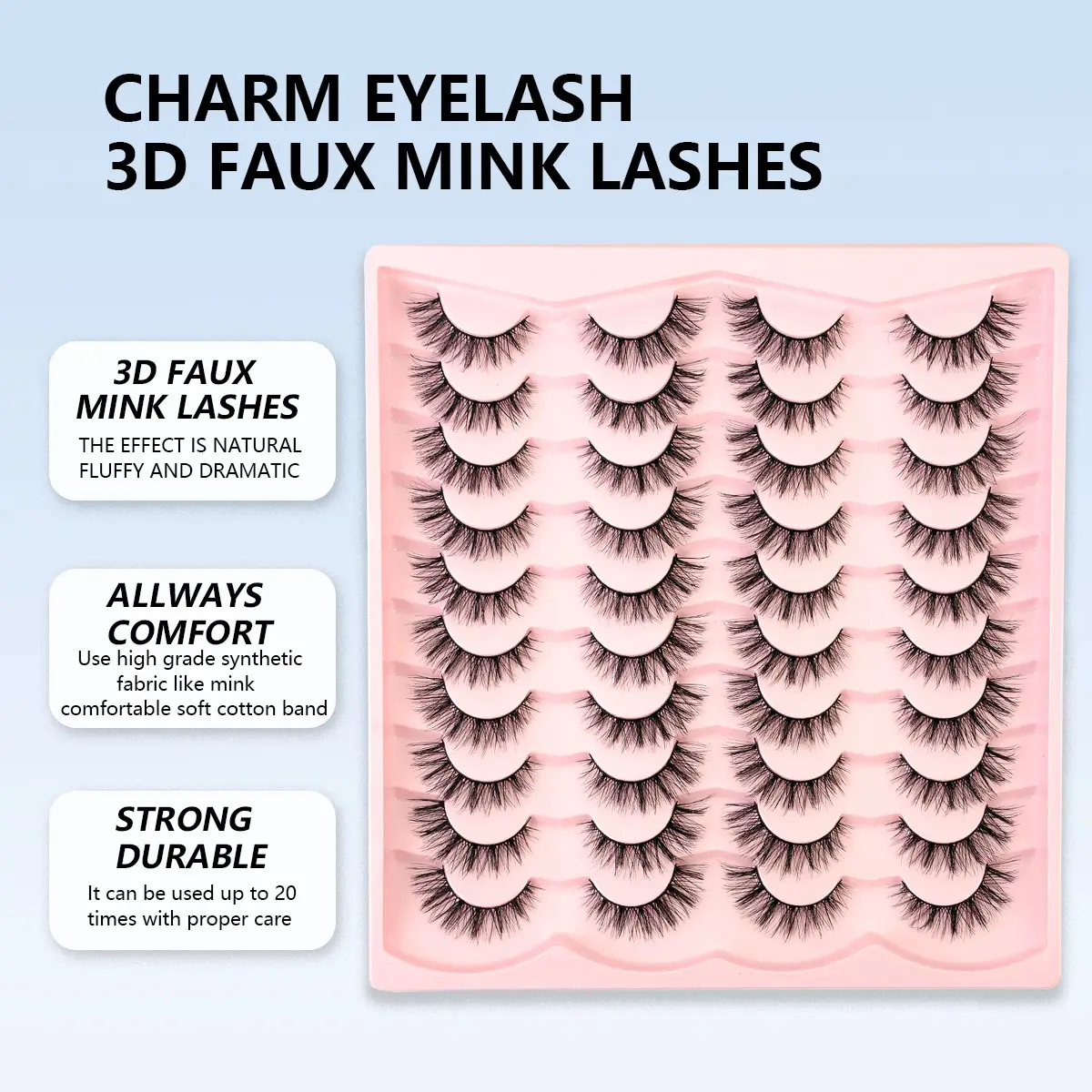 3D Chemical Fiber False Eyelashes 20 Pairs Flat Curling — feature 14