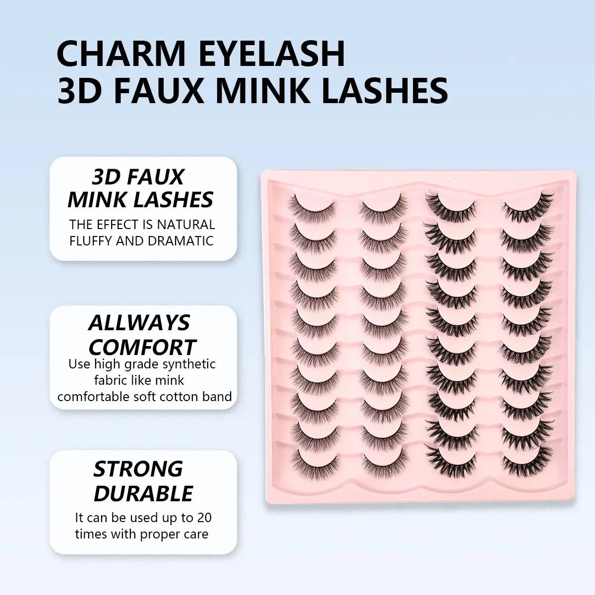 3D Chemical Fiber False Eyelashes 20 Pairs Flat Curling — feature 20