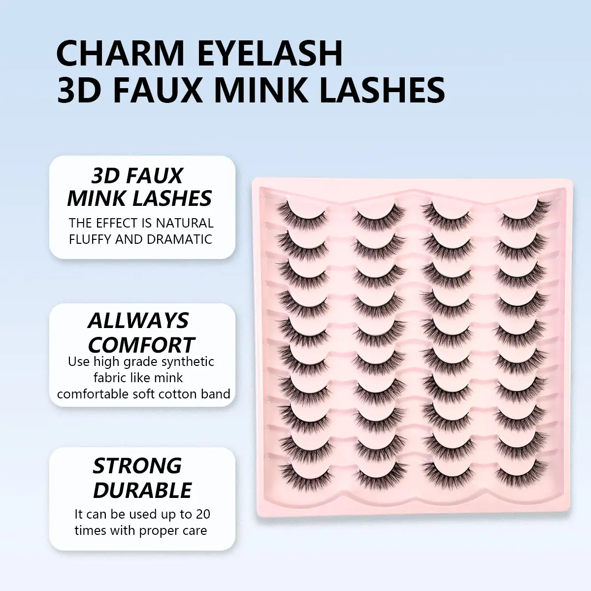 3D Chemical Fiber False Eyelashes 20 Pairs Flat Curling — feature 8