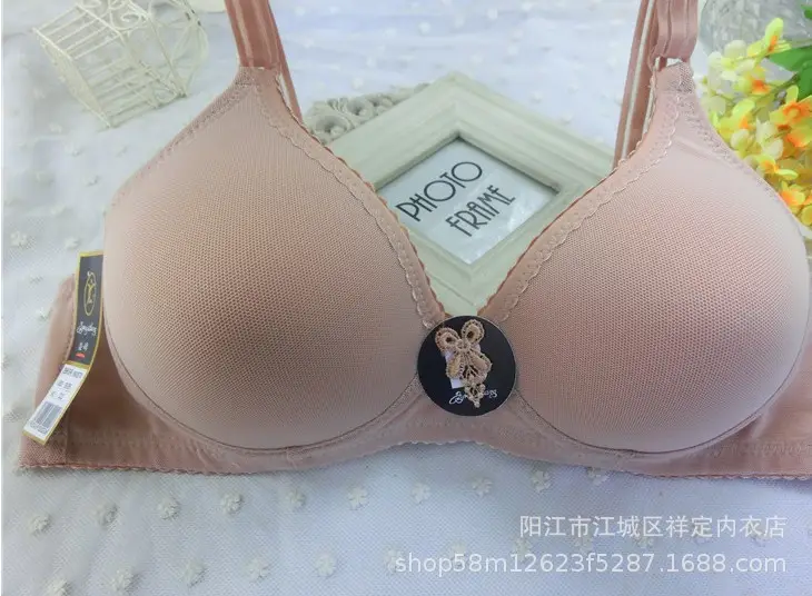 Explosive Yingchang 222 Middle-aged and Elderly Underwear Without Steel Rings Double Row Thin Solid Color B Cup Mesh Comfortable Breathable Bra