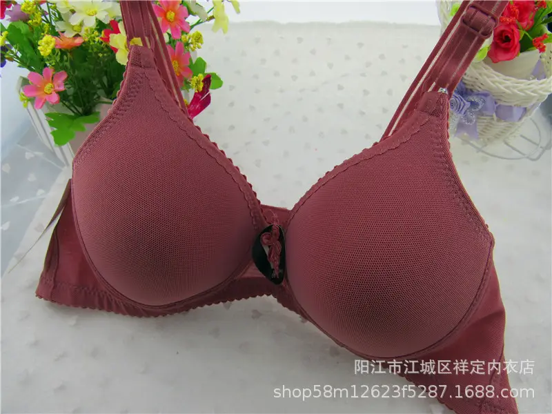 Explosive Yingchang 222 Middle-aged and Elderly Underwear Without Steel Rings Double Row Thin Solid Color B Cup Mesh Comfortable Breathable Bra
