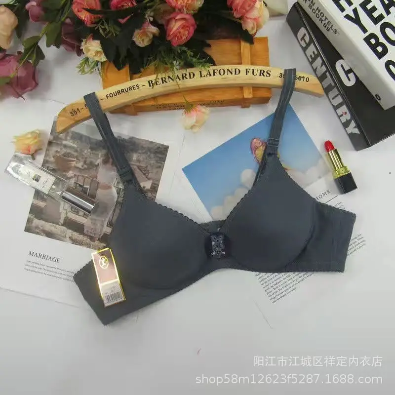 Explosive Yingchang 222 Middle-aged and Elderly Underwear Without Steel Rings Double Row Thin Solid Color B Cup Mesh Comfortable Breathable Bra