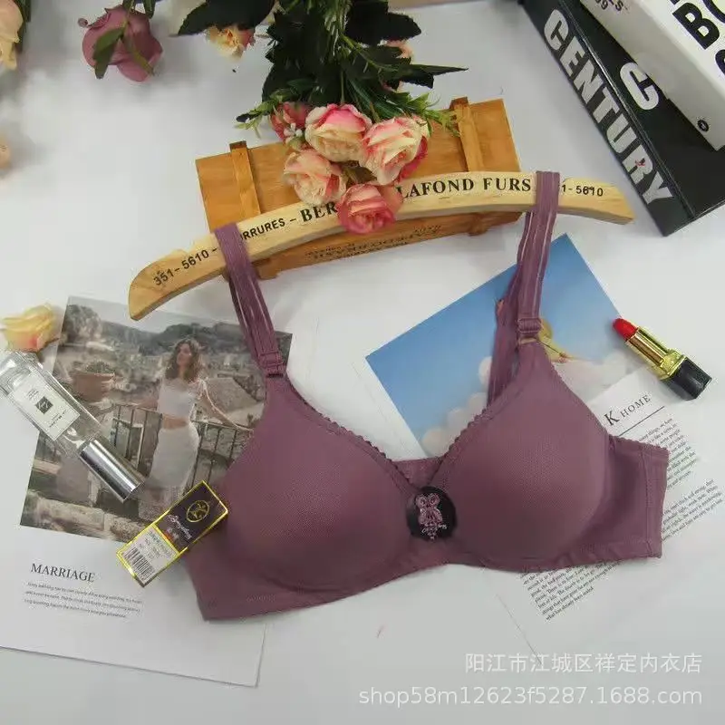 Explosive Yingchang 222 Middle-aged and Elderly Underwear Without Steel Rings Double Row Thin Solid Color B Cup Mesh Comfortable Breathable Bra