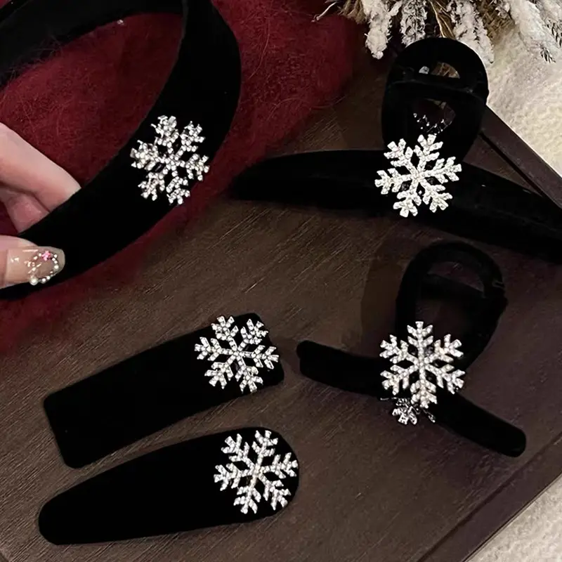 Black Velvet Snowflake Hairpin for Women - Image 6