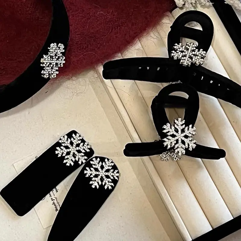 Black Velvet Snowflake Hairpin for Women - Image 9