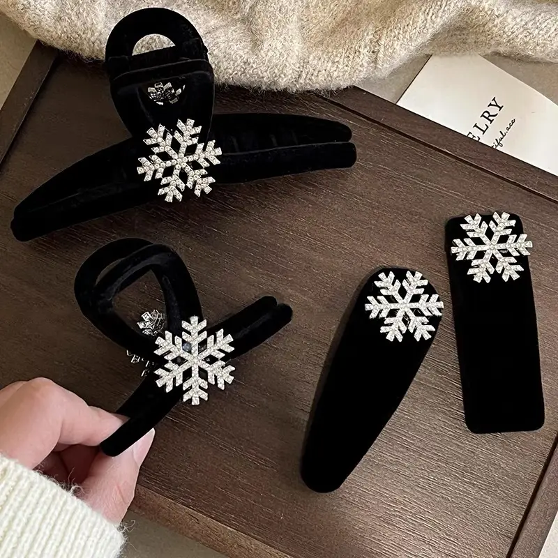 Black Velvet Snowflake Hairpin for Women — feature 3
