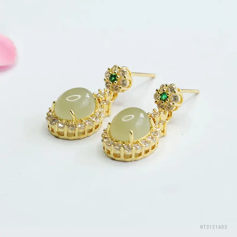 Guan Yu Jade Earrings Clear Water Jade Gold - Image 3