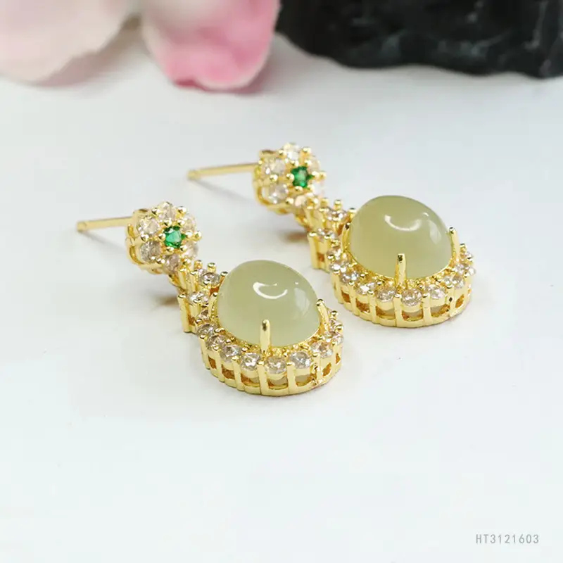 Guan Yu Jade Earrings Clear Water Jade Gold - Image 4
