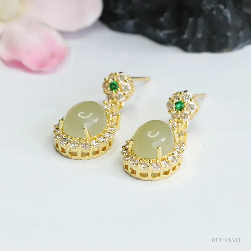Guan Yu Jade Earrings Clear Water Jade Gold - Image 5