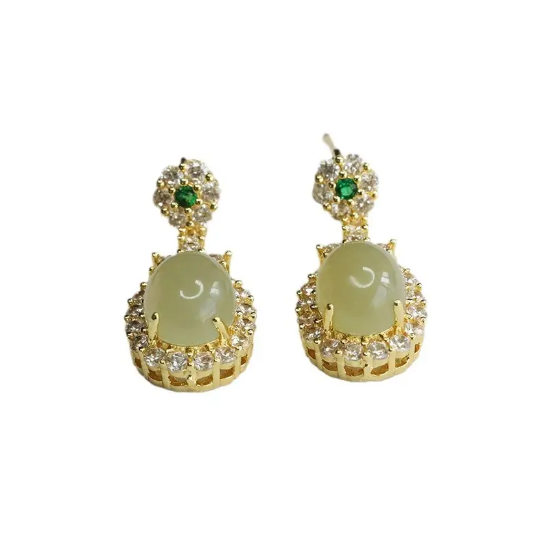 Guan Yu Jade Earrings Clear Water Jade Gold - Image 6