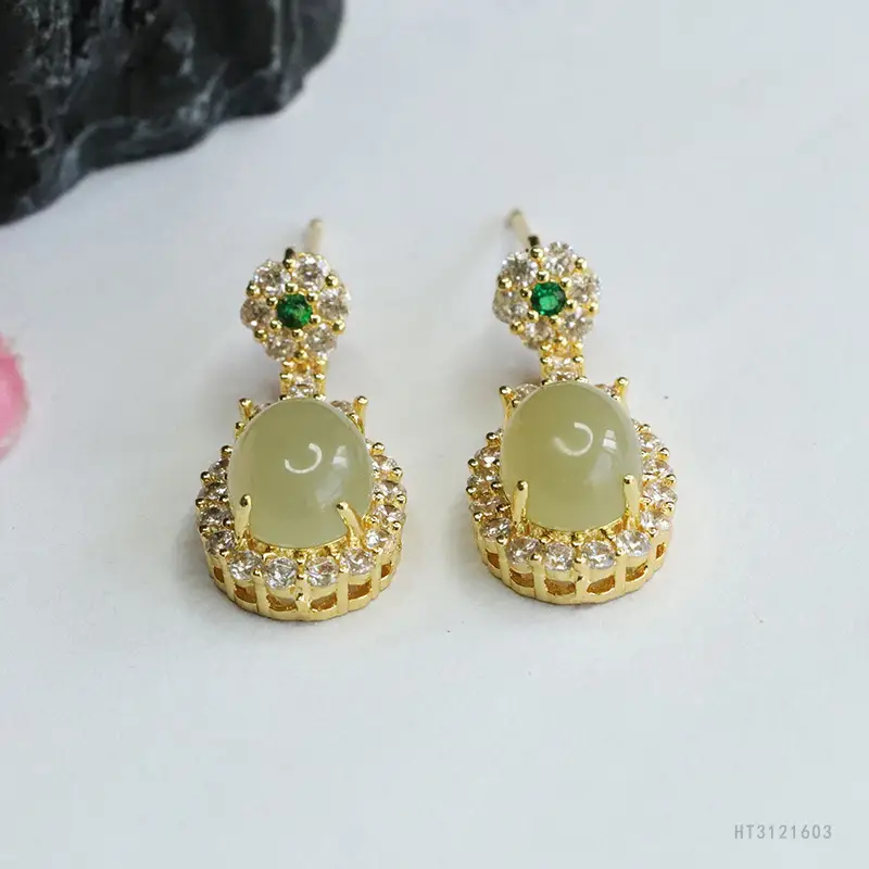 Guan Yu Jade Earrings Clear Water Jade Gold — feature 7