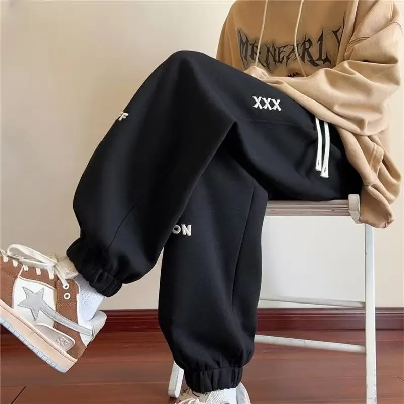 Men Fleece Sweatpants Fleece Lined Ankle Tied Brown