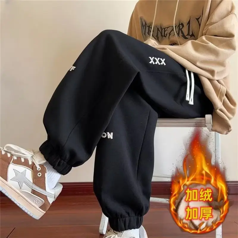 Men Fleece Sweatpants Fleece Lined Ankle Tied Brown