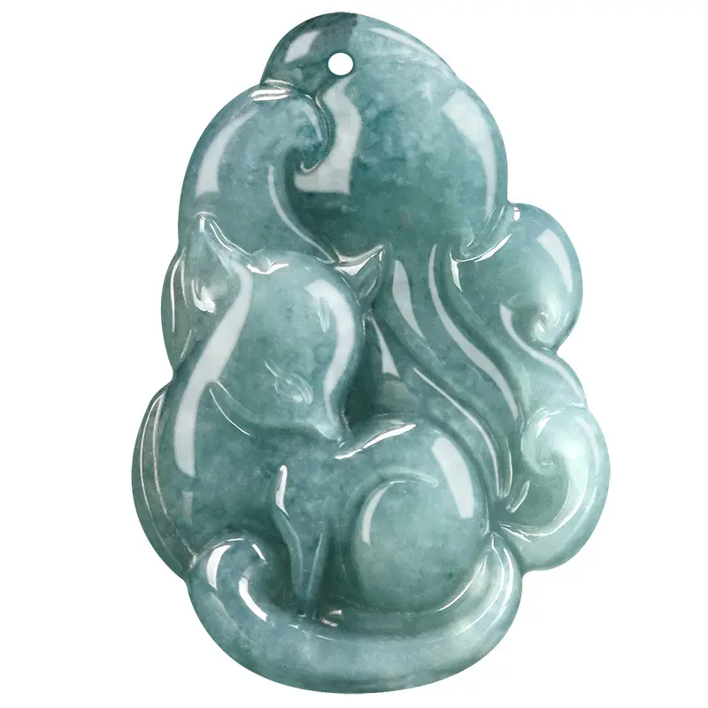 Natural Jade Blue Fox Pendant with Red Chain - Image 5