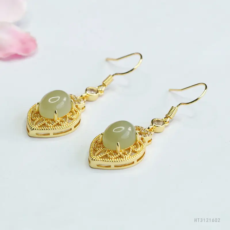 Guan Yu Jade Earrings Clear Heart Shaped Hooks - Image 3