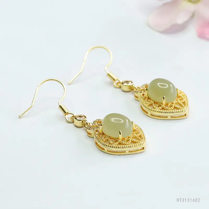 Guan Yu Jade Earrings Clear Heart Shaped Hooks - Image 4