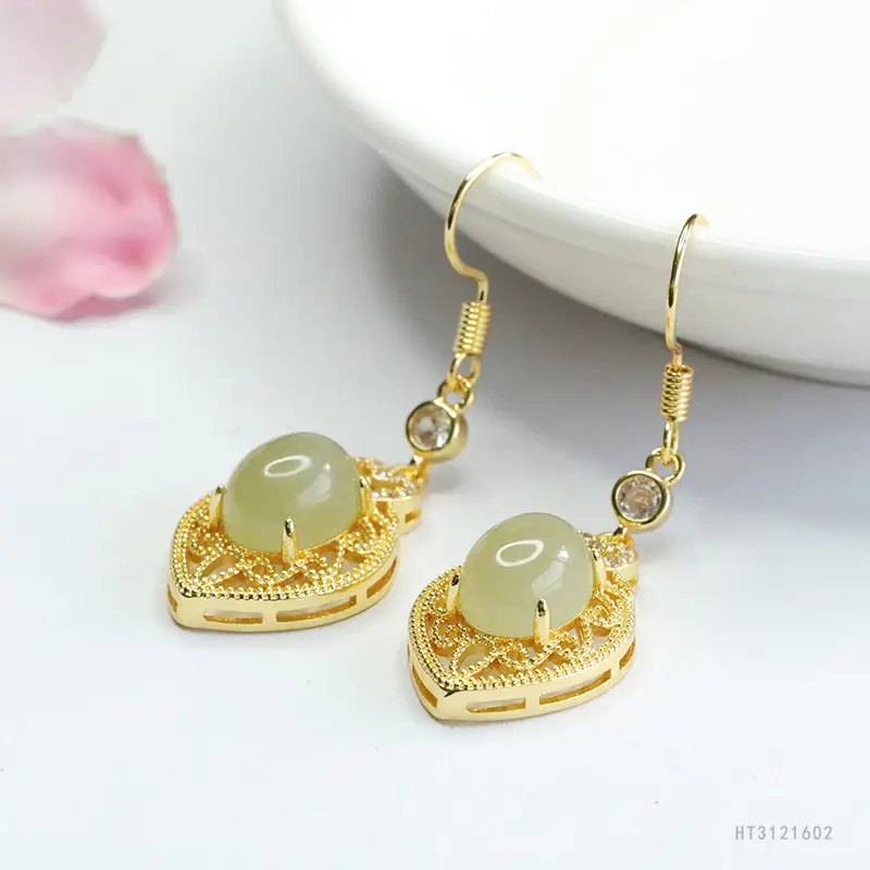 Guan Yu Jade Earrings Clear Heart Shaped Hooks - Image 5