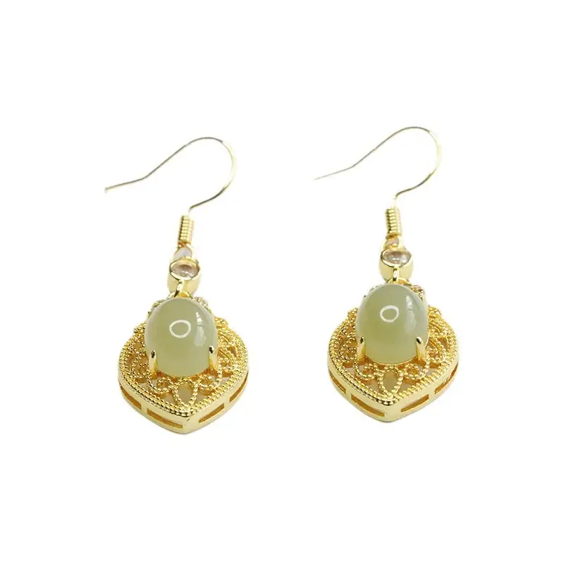 Guan Yu Jade Earrings Clear Heart Shaped Hooks - Image 6
