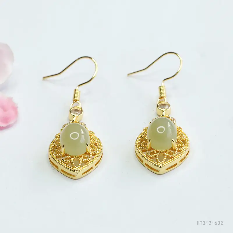 Guan Yu Jade Earrings Clear Heart Shaped Hooks — feature 7
