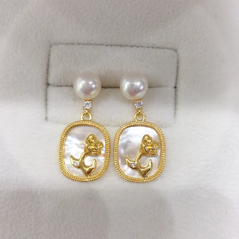 Natural Pearl Earrings for Women 18K Gold Filled Sea Shell Design - Image 4
