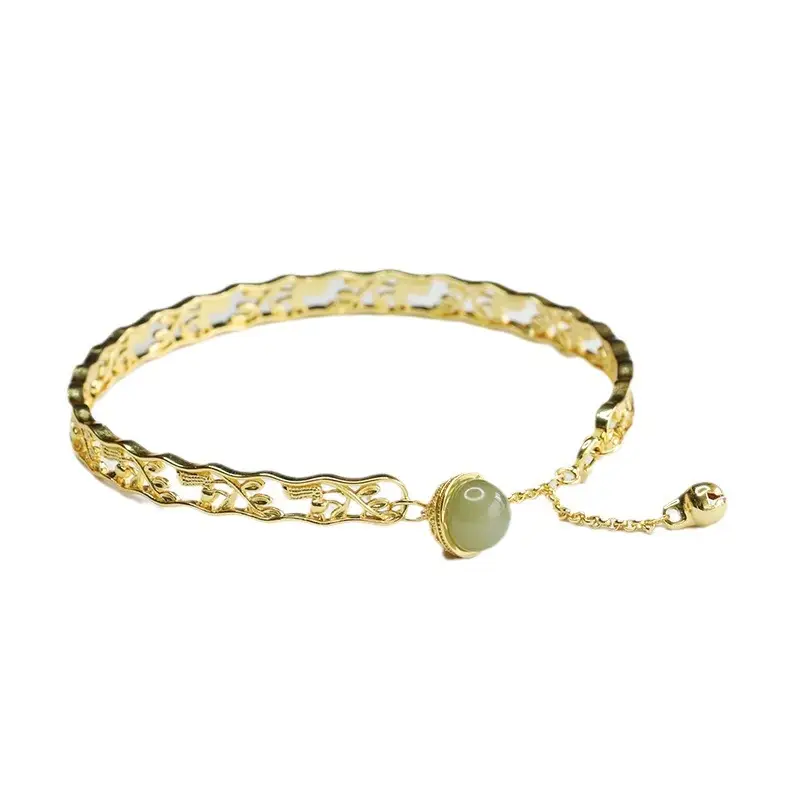 Guan Yu Jade Clear Water Round Bead Bracelet Gold - Image 5