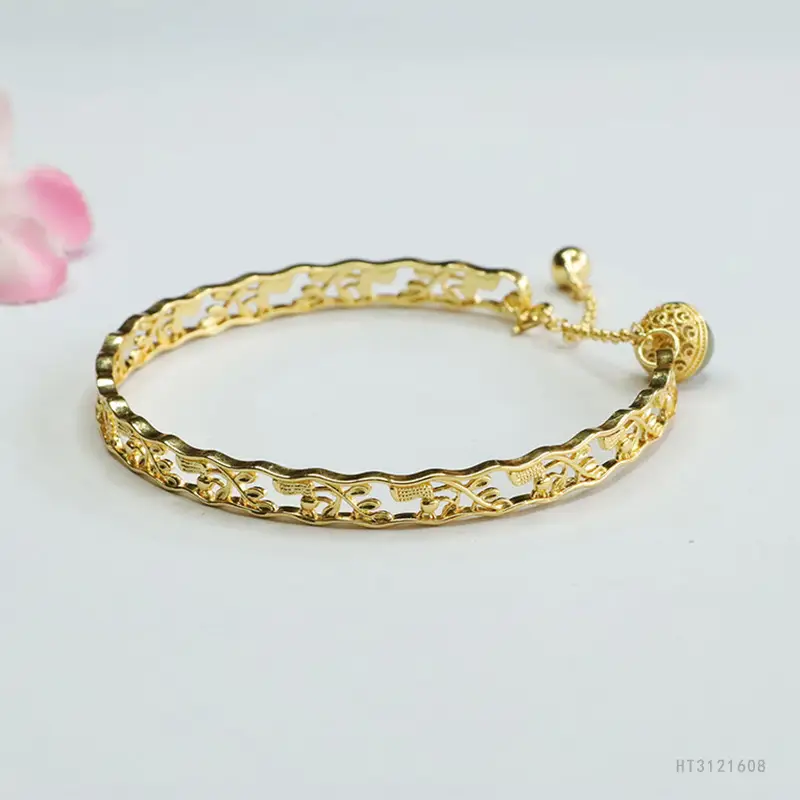 Guan Yu Jade Clear Water Round Bead Bracelet Gold — feature 8