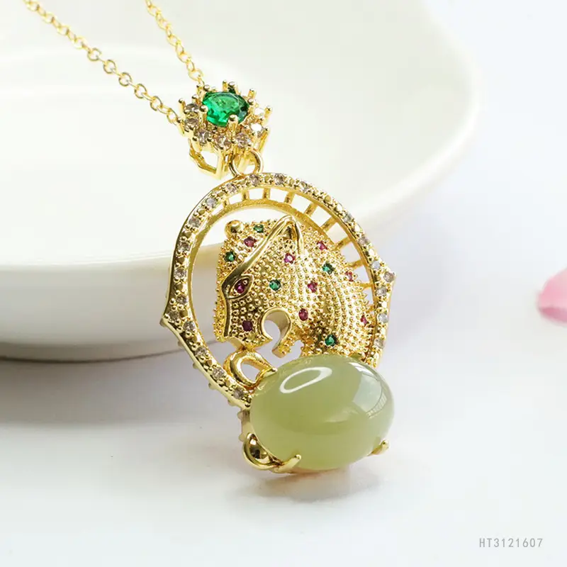 Guan Yu Jade Pendant Clear Water Leopard Necklace - Image 4