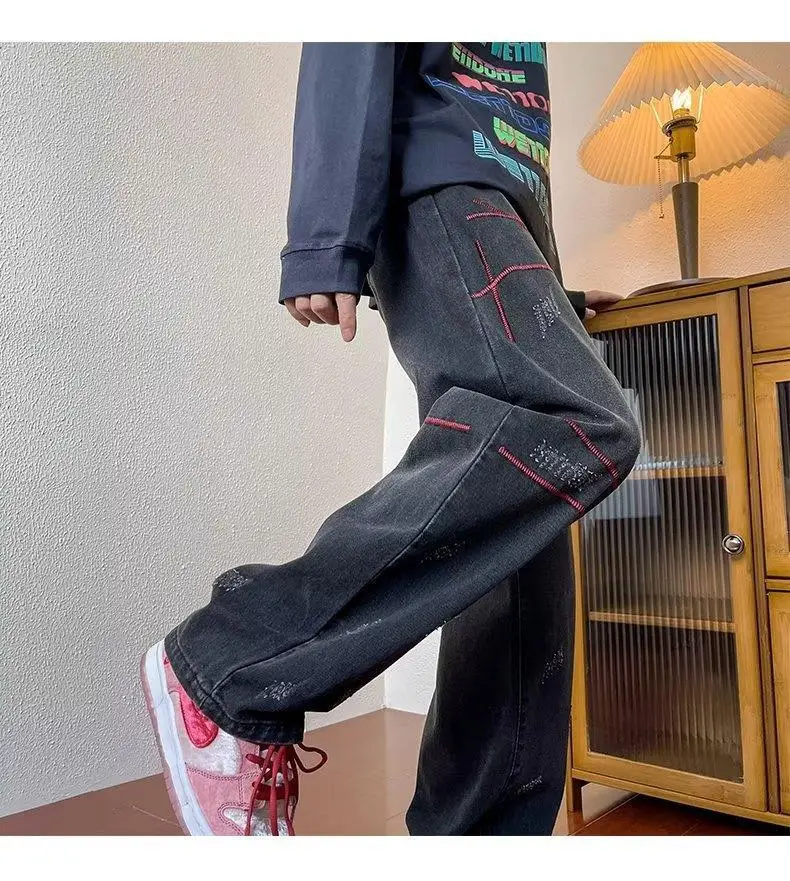 Men's Embroidered Distressed Jeans Winter American Retro — feature 19