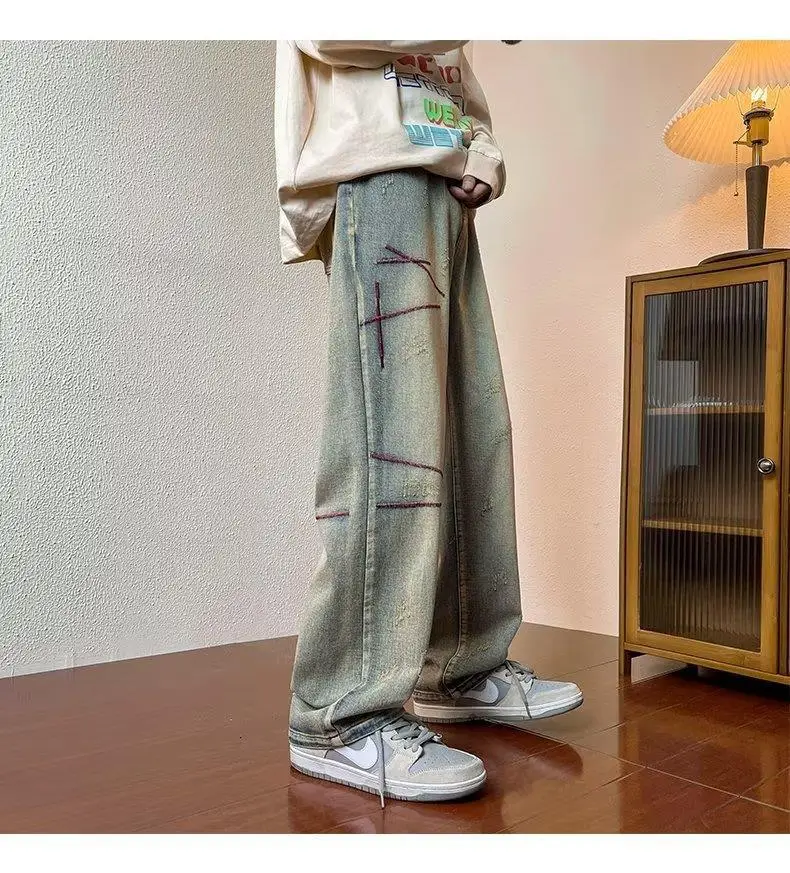 Men's Embroidered Distressed Jeans Winter American Retro — feature 4