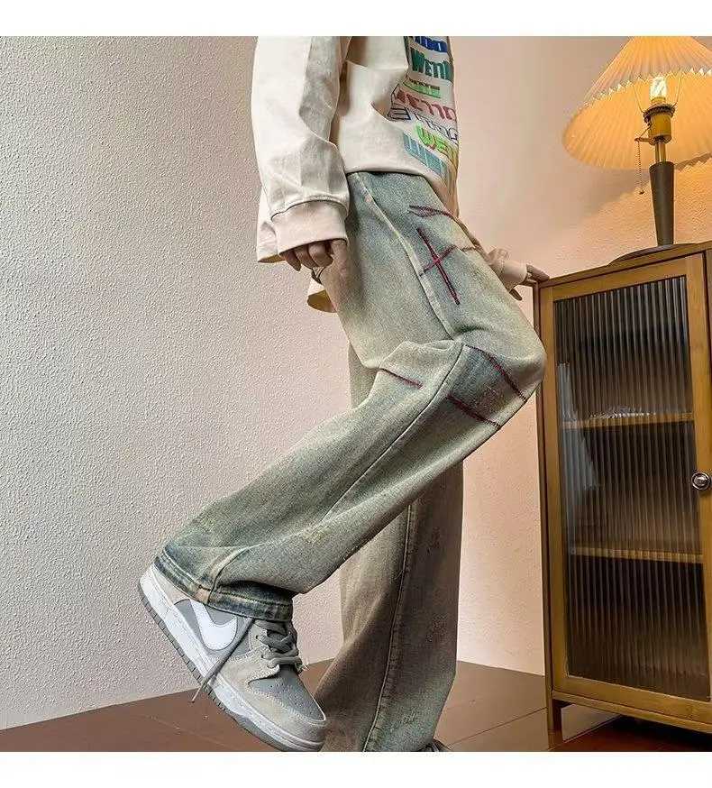 Men's Embroidered Distressed Jeans Winter American Retro — feature 5