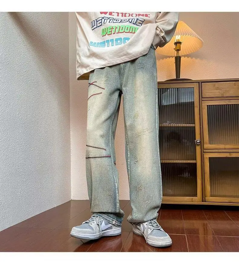 Men's Embroidered Distressed Jeans Winter American Retro — feature 6