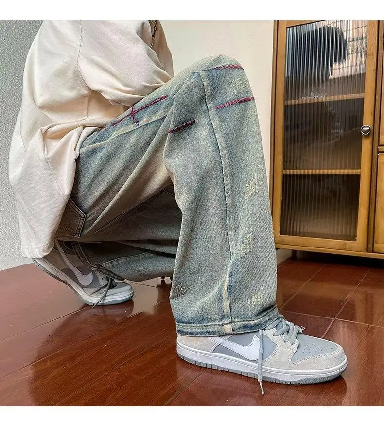 Men's Embroidered Distressed Jeans Winter American Retro — feature 7