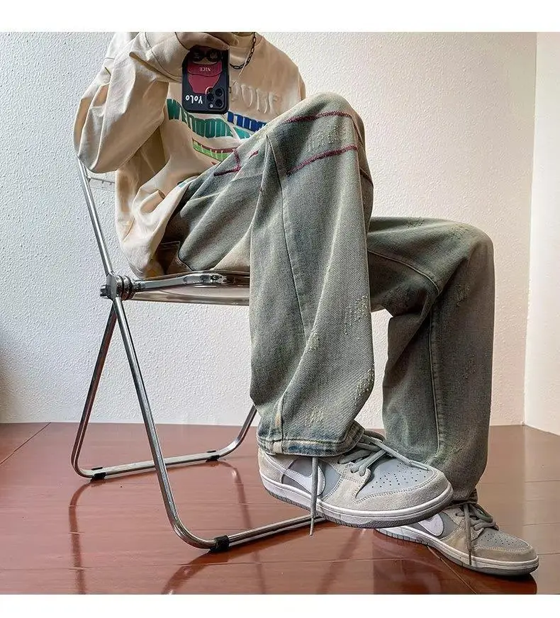 Men's Embroidered Distressed Jeans Winter American Retro — feature 8
