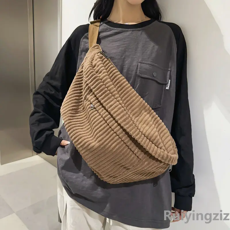 Japanese Corduroy Women's Crossbody Bag Black Brown White - Image 3