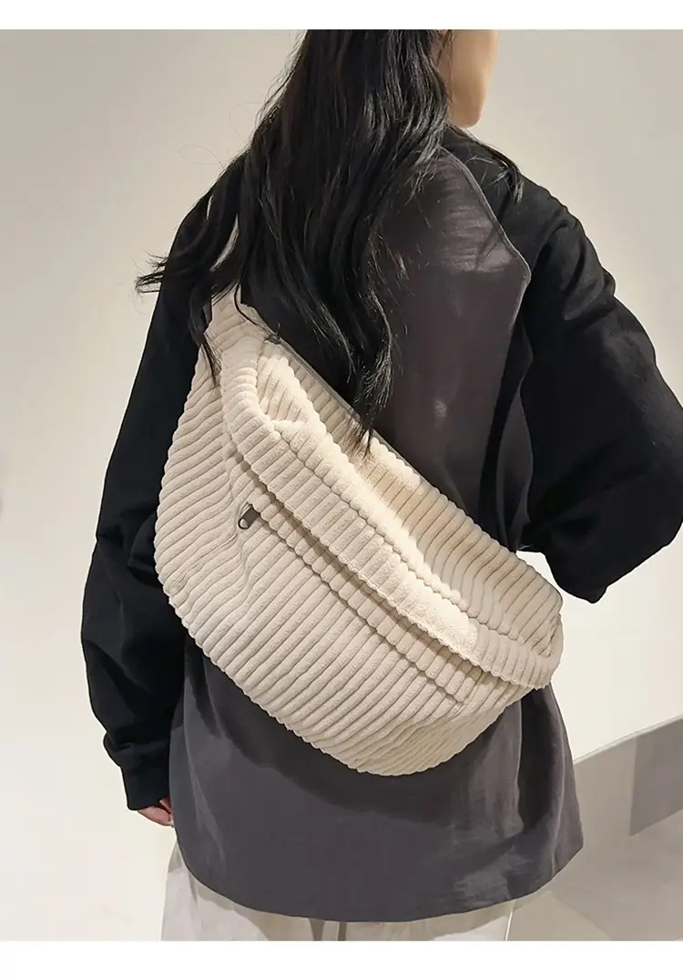 Japanese Corduroy Women's Crossbody Bag Black Brown White — feature 10