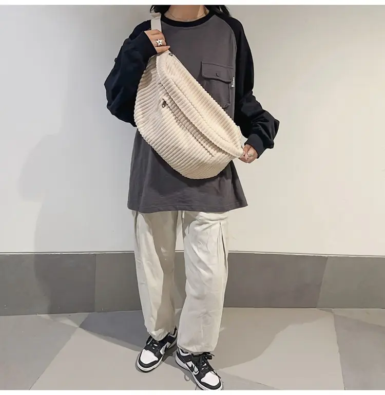 Japanese Corduroy Women's Crossbody Bag Black Brown White — feature 13