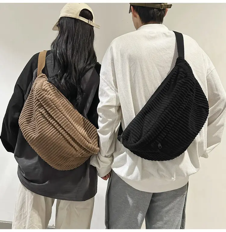 Japanese Corduroy Women's Crossbody Bag Black Brown White — feature 21