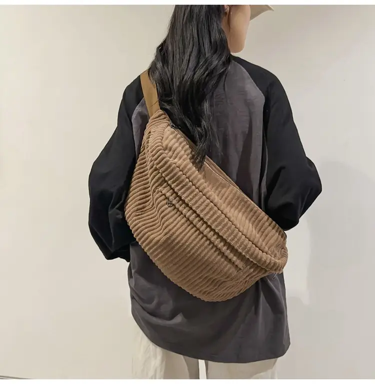 Japanese Corduroy Women's Crossbody Bag Black Brown White — feature 24