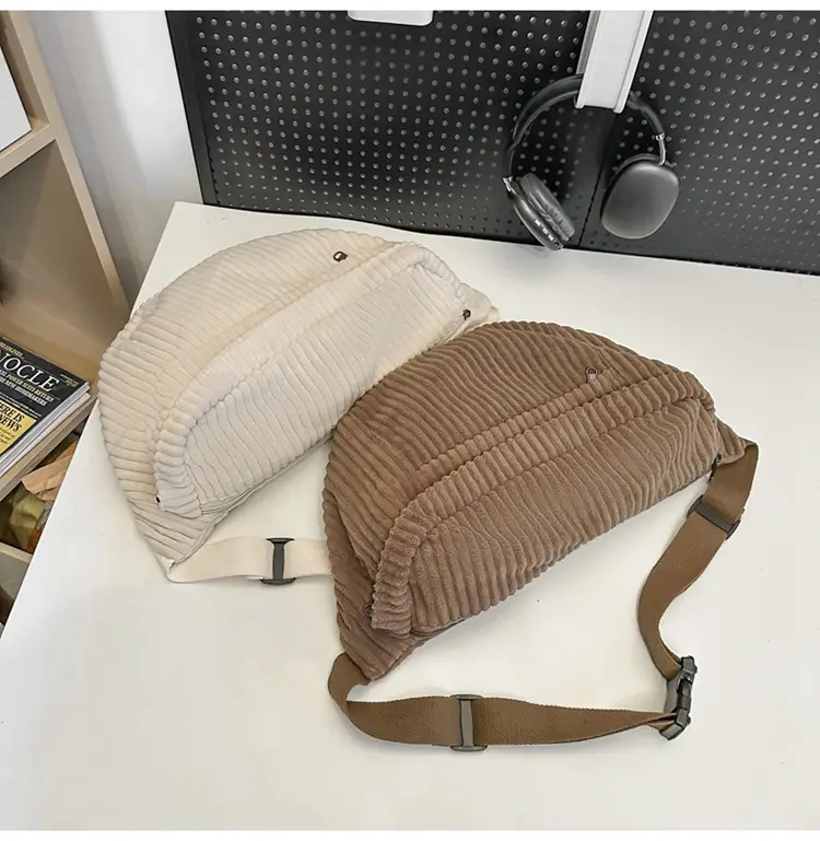 Japanese Corduroy Women's Crossbody Bag Black Brown White — feature 28