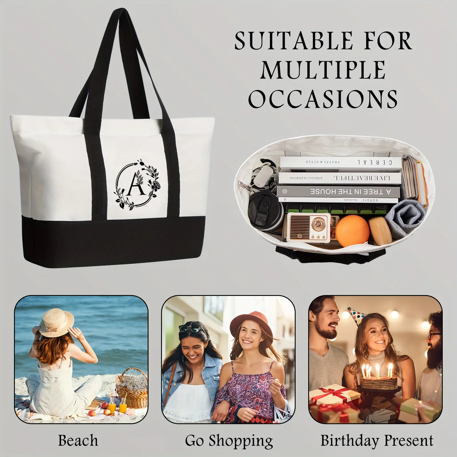 Women's Canvas Shoulder Bag with Letter Print Large Capacity — feature 12
