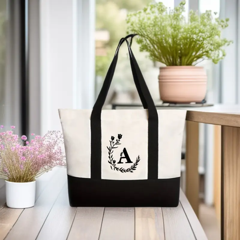 Women's Canvas Shoulder Bag with Letter Print Large Capacity — feature 3