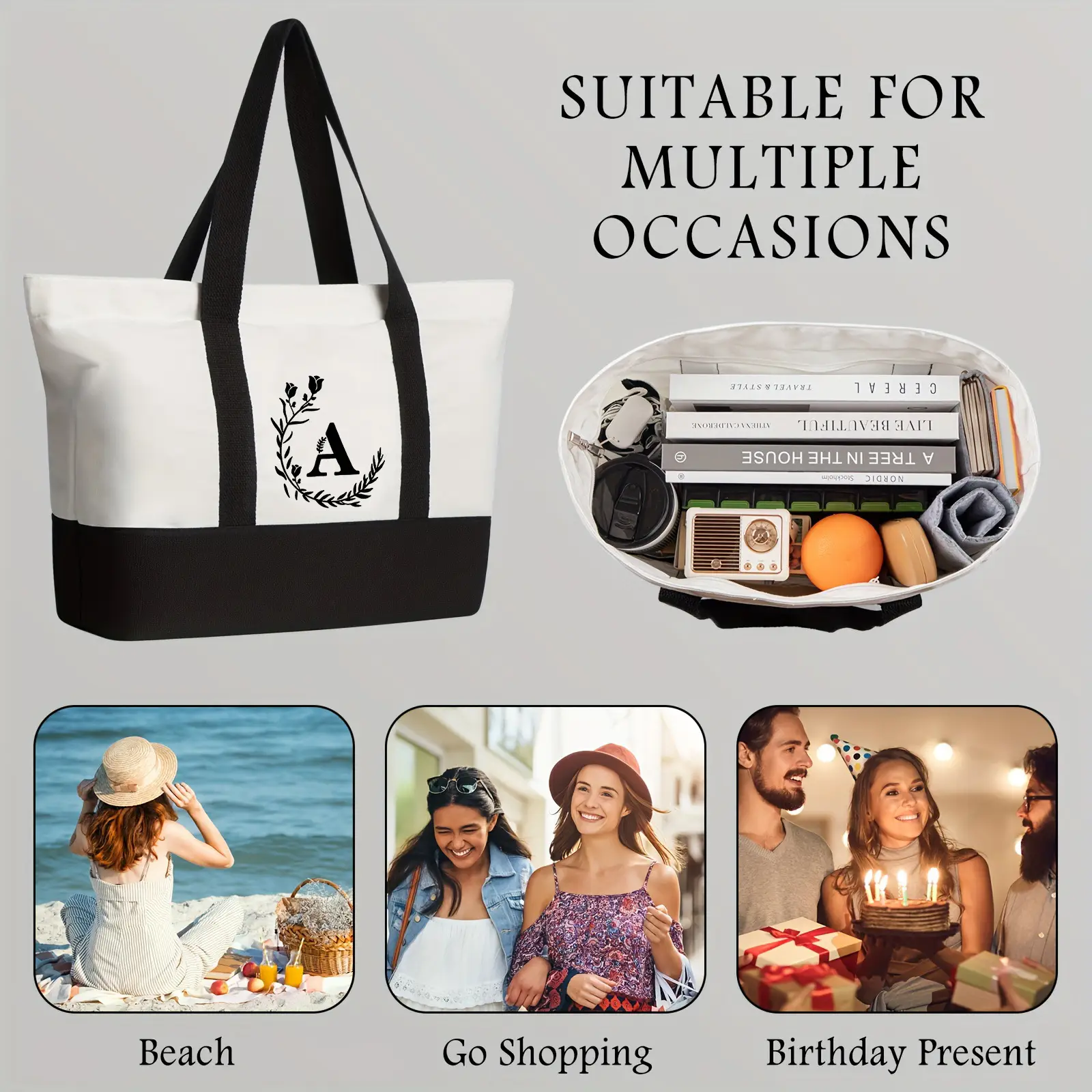 Women's Canvas Shoulder Bag with Letter Print Large Capacity — feature 4
