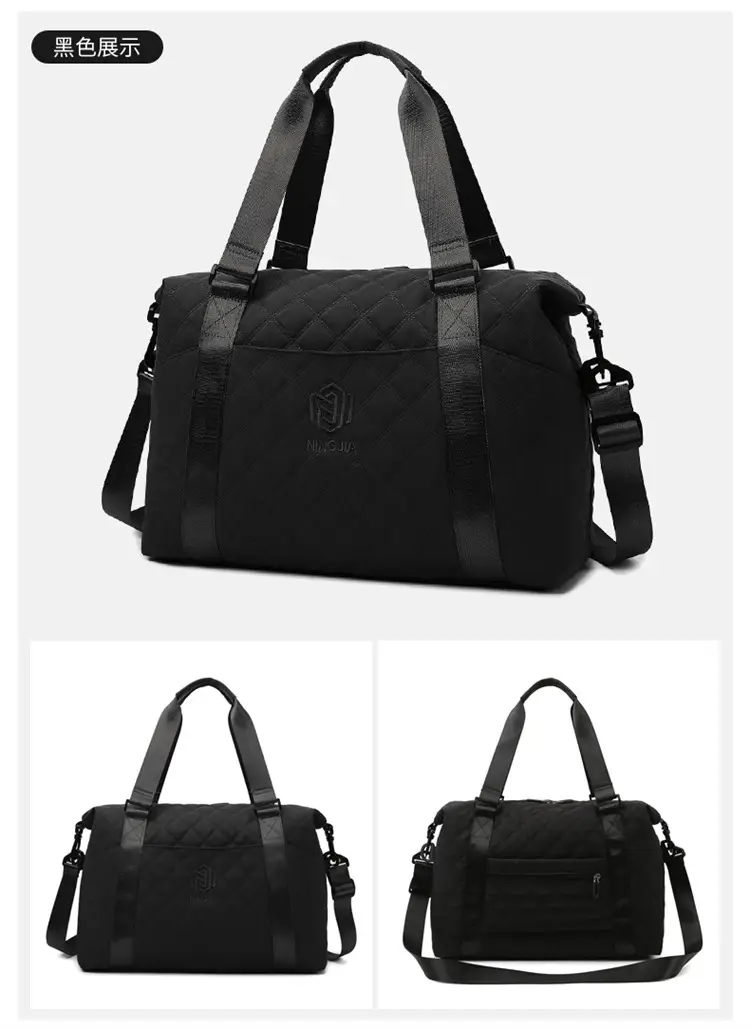 Black Quilted Travel Bag Large Capacity Lightweight — feature 30