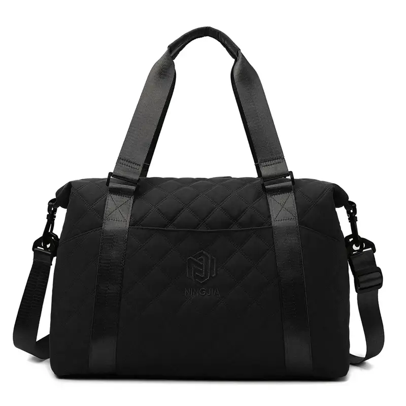 Black Quilted Travel Bag Large Capacity Lightweight - Image 3