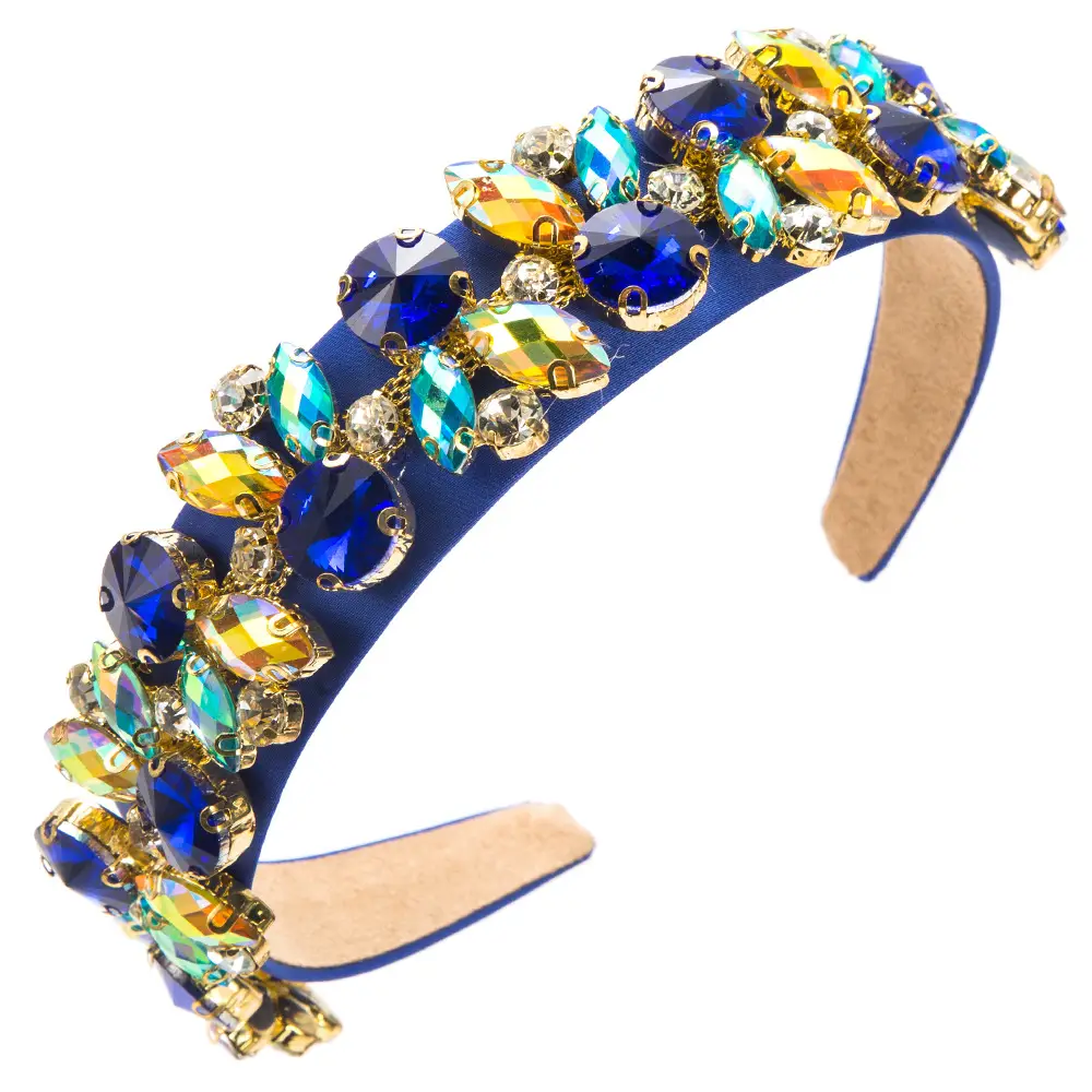 Blue Glass Diamond Baroque Headband for Women - Image 13
