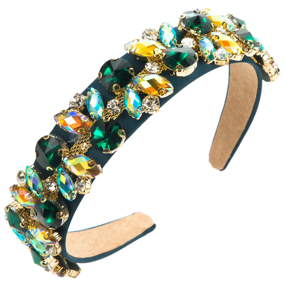 Blue Glass Diamond Baroque Headband for Women - Image 7