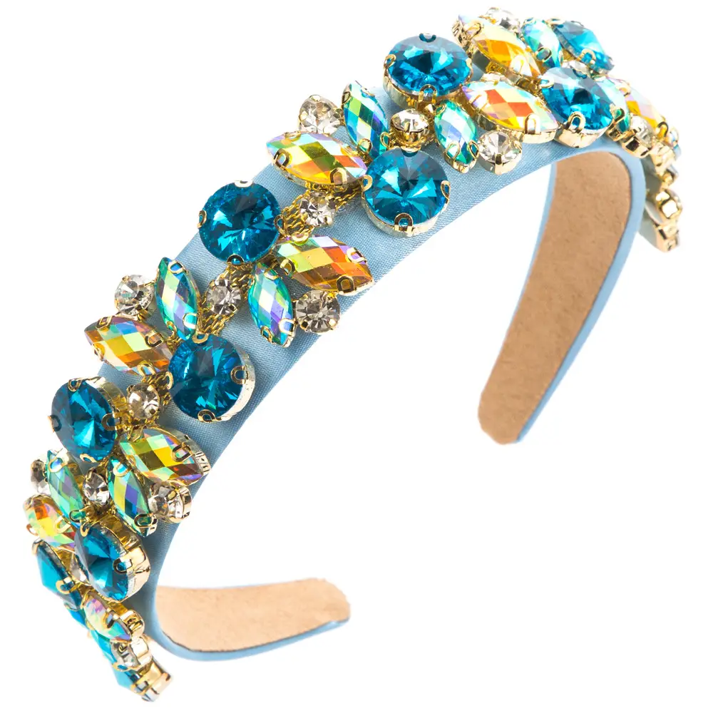Blue Glass Diamond Baroque Headband for Women - Image 8