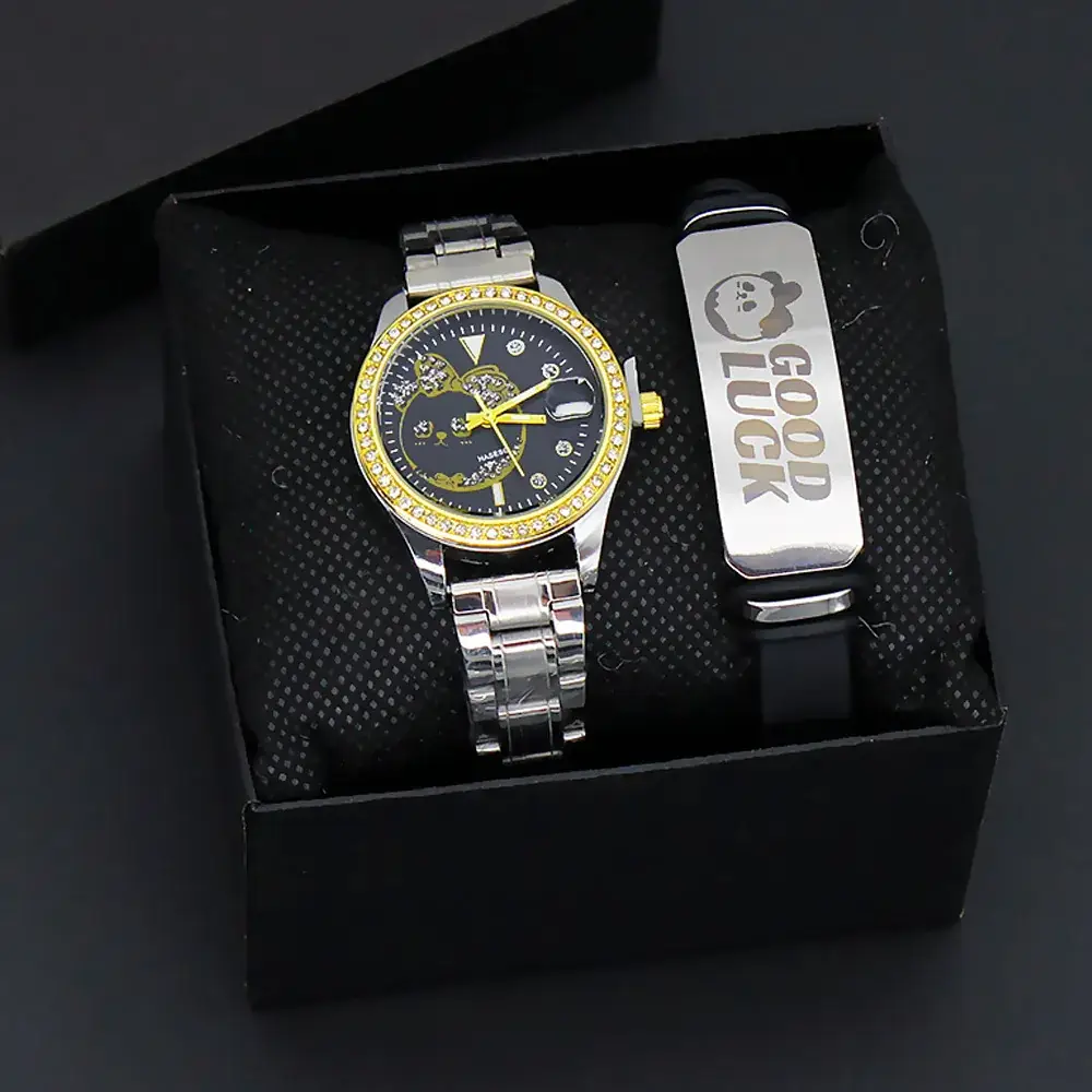 Women's Gold Quartz Watch with Smart Band & Earrings Set - Image 5
